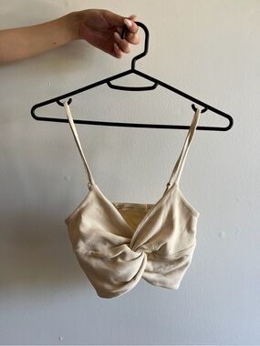 Oak & FortTwist Front Ribbed Crop Top- cream colour